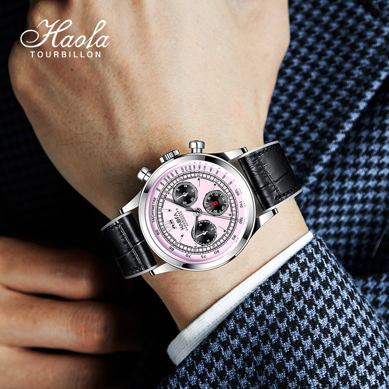 【Pre-sale】Haofa 2371 Black Pink 100pcs Chronograph Watch Tachymeter Automatic Movement WristWatch