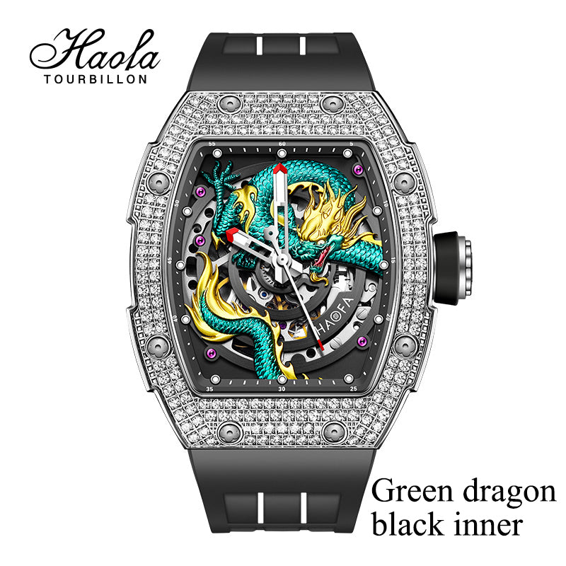 HAOFA 1987S Model Super Luminous Crystal Bezel 3D Dragon Automatic Watch