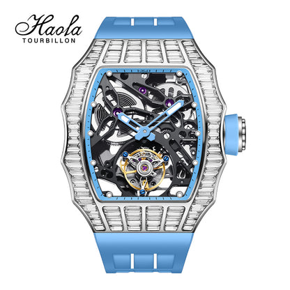 HAOFA TRAPEZOIDAL BLACK WHITE CRYSTAL AUTOMATIC TOURBILLON WATCH 2310