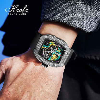 HAOFA 1987S Model Super Luminous Crystal Bezel 3D Dragon Automatic Watch