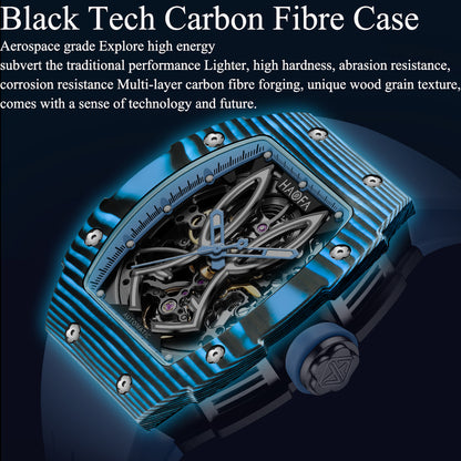 HAOFA 1985 Carbon Fiber Automatic Mechanical Rabbit Watches 80H Power Reserve Super Luminous