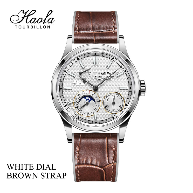 Haofa 2372 Calendar Display Moon Phase Micro Rotor Geneva Stripes Automatic Mechanical Watch