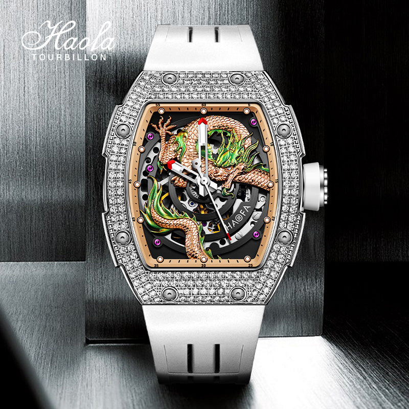 HAOFA 1987S Model Super Luminous Crystal Bezel 3D Dragon Automatic Watch