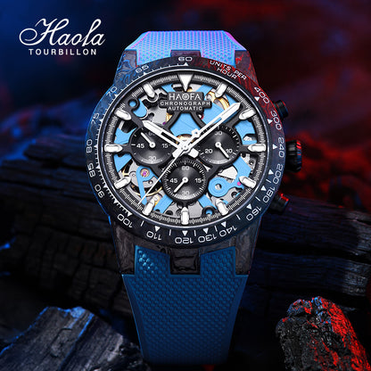 【Pre-sale】HAOFA 2367 3D Skeleton Automatic Chronograph Movement Full Carbon Fiber Screw-in crown Watch