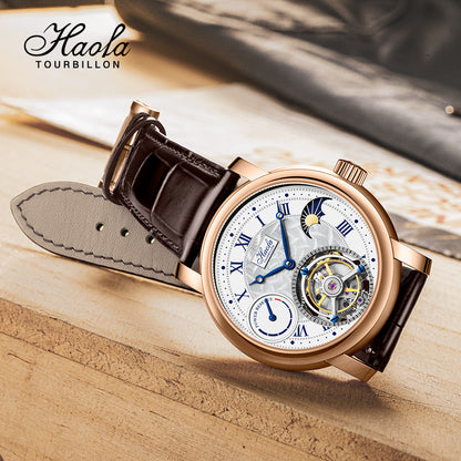 Haofa K013 18K Guilloche Sun And Night 80H Power Reserve Display Dial Manual Tourbillon Watch