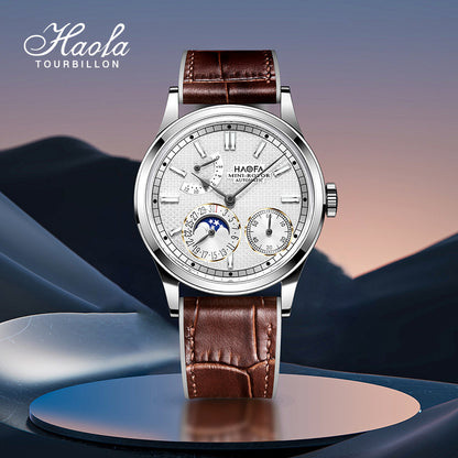 Haofa 2372 Calendar Display Moon Phase Micro Rotor Geneva Stripes Automatic Mechanical Watch