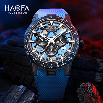 HAOFA 2367 3D Skeleton Automatic Chronograph Movement Full Carbon Fiber Screw-in crown Watch