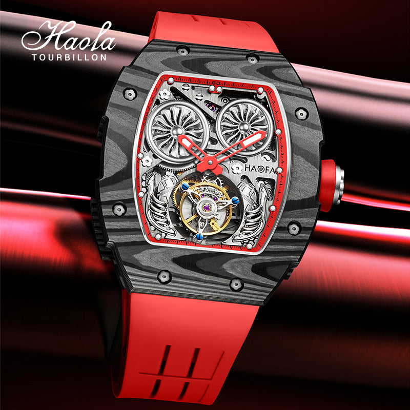 HAOFA Automatic Tourbillon double barrels Movement 72 hours power NTPT(carbon fiber）bezel  Titanium magnesium case 1922