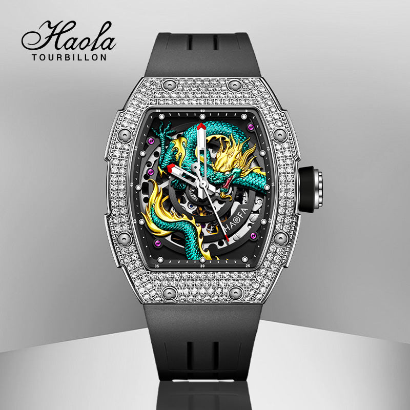 HAOFA 1987S Model Super Luminous Crystal Bezel 3D Dragon Automatic Watch