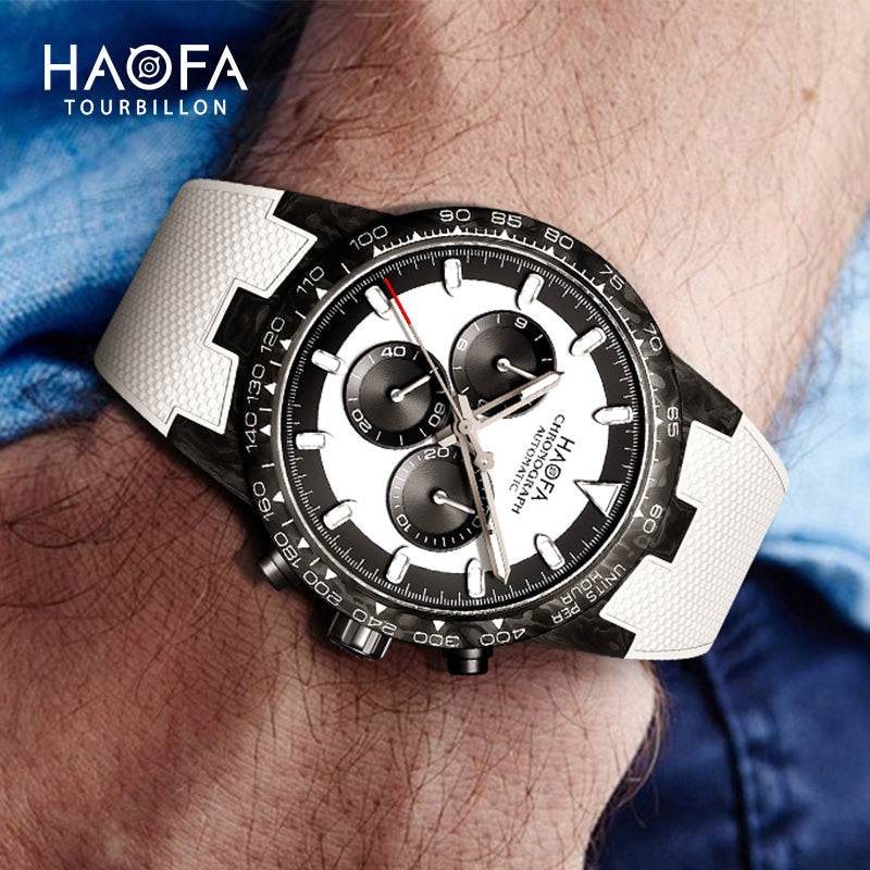 HAOFA Chronograph Movement Full Carbon Fiber Automatic Screw-in crown Watch  2366