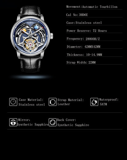 HAOFA 3D Galaxy double barrel Automatic Tourbillon (Gift Crystal Galaxy ball ) Model 2268