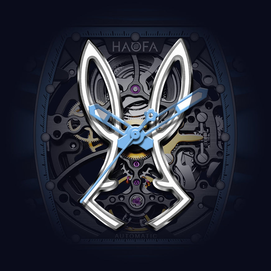 HAOFA 1985 Carbon Fiber Automatic Mechanical Rabbit Watches 80H Power Reserve Super Luminous