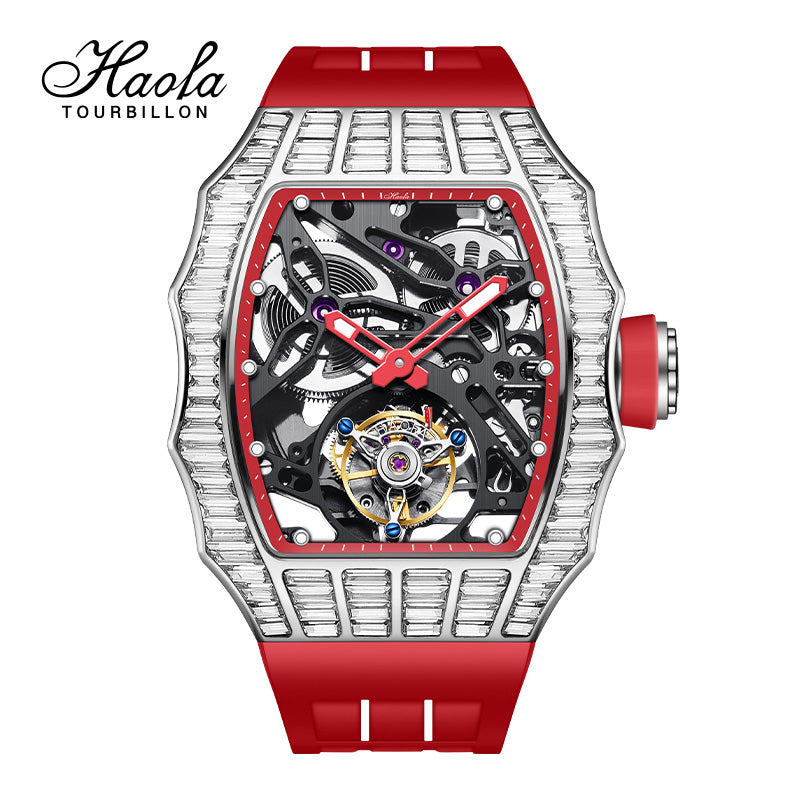 HAOFA TRAPEZOIDAL BLACK WHITE CRYSTAL AUTOMATIC TOURBILLON WATCH 2310