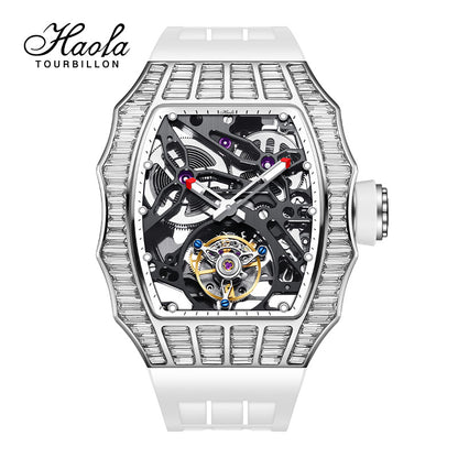 HAOFA TRAPEZOIDAL BLACK WHITE CRYSTAL AUTOMATIC TOURBILLON WATCH 2310