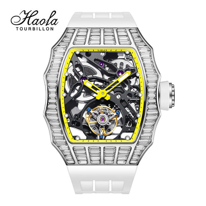 HAOFA TRAPEZOIDAL BLACK WHITE CRYSTAL AUTOMATIC TOURBILLON WATCH 2310