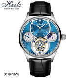 Haofa Luxury Skeleton Tourbillon Watch GMT Moonphase Wristwatches 0618
