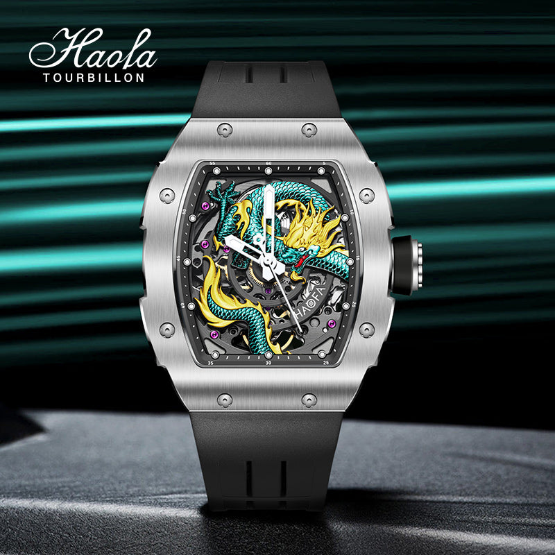 HAOFA 1968A 3D Dragon Automatic 80 Hours Power Stainless Steel 50M Waterproof Sapphire Crystal