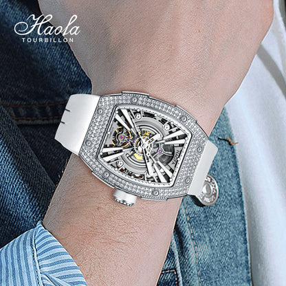 HAOFA Men Automatic Movement Crystal bezel rubber strap 80 hours power 1907S