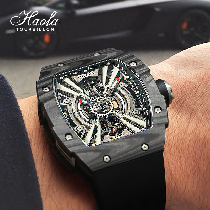 Haofa 1906 double Carbon Fiber Mechanical Watch 80 Hours power Skeleton