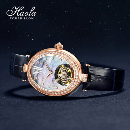 Haofa 2118 women lady Tourbillon watches Pearl dial mechanical watches  Luxury Sapphire oval  tourbillon movement