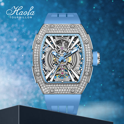 HAOFA Men Automatic Movement Crystal bezel rubber strap 80 hours power 1907S