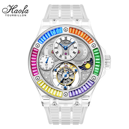 Haofa Crystal Case Skeleton Tourbillon GMT Watch 2101