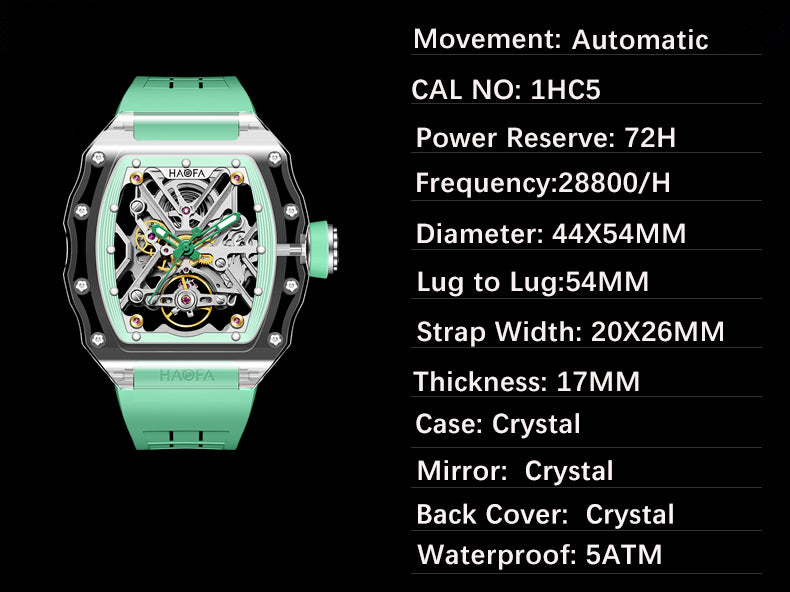 HAOFA All K9 Crystal Automatic Mechanical Watches Model 2202