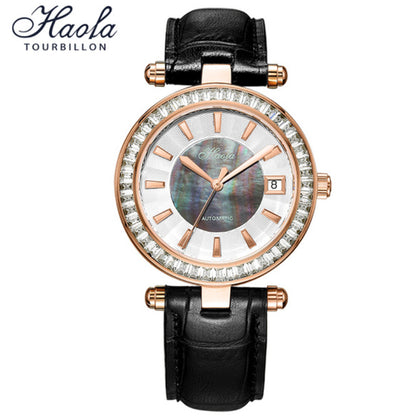 Haofa Automatic Movement Women Watch Pearl Shell Dial Date Ladies Watch 1313