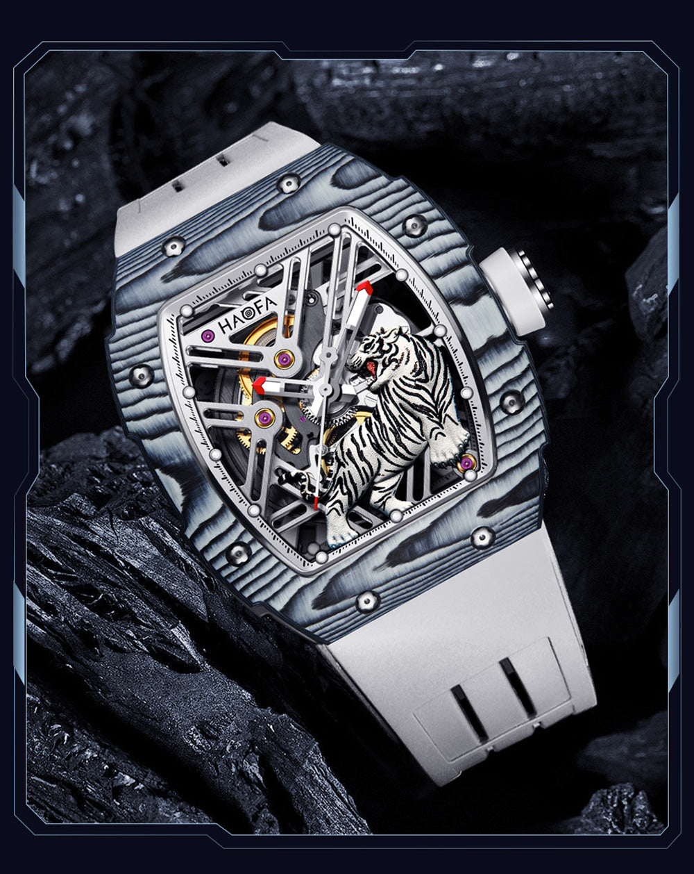 HAOFA 3D Tiger Automatic Carbon fibre Watch model 1973