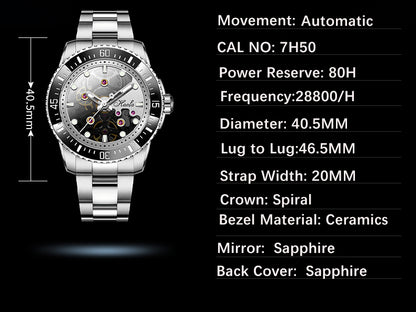 HAOFA Sport ceramic bezel automatic watches waterproof transparent Skeleton Movement