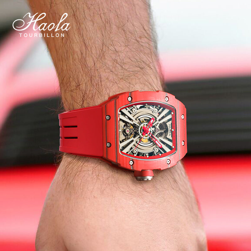 Haofa 1906 double Carbon Fiber Mechanical Watch 80 Hours power Skeleton