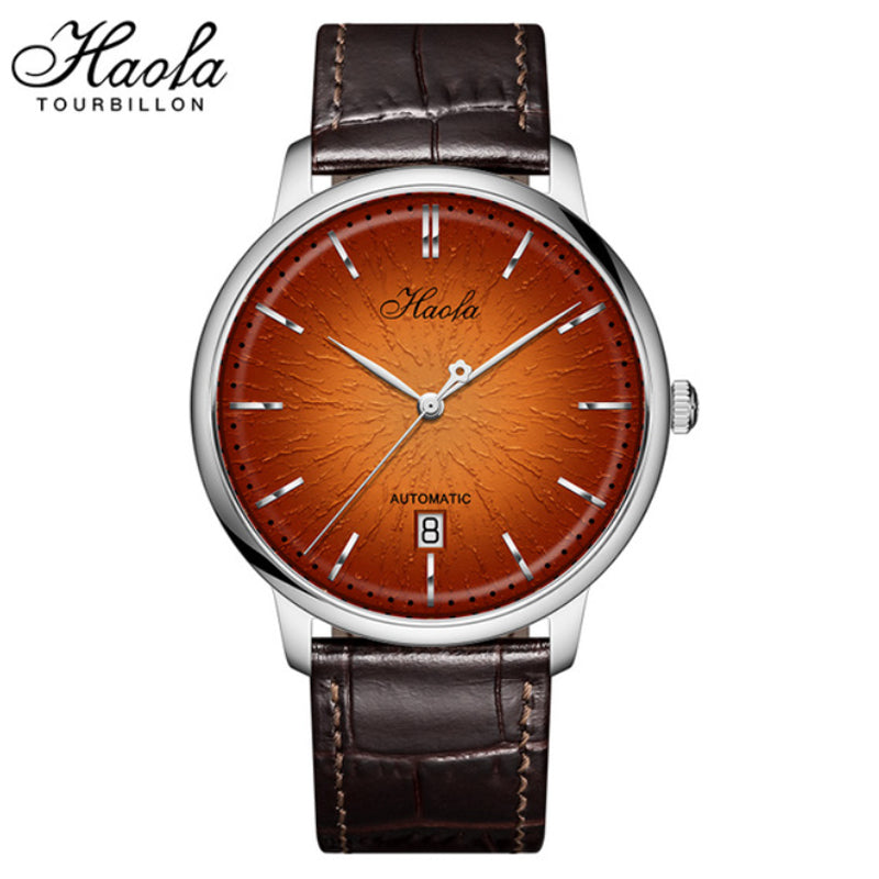 Haofa Ultra-thin Automatic Movement Date Bark Grain Gradient Dial Watch 1608