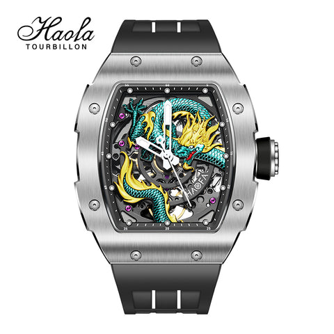 HAOFA 3D Dragon Automatic 80 hours power Stainless steel 50M  waterproof Sapphire mirror