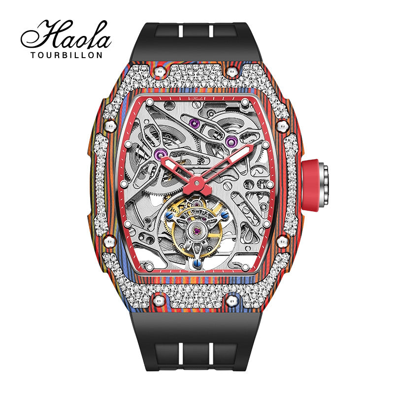 HAOFA Carbon Fiber and Crystal Bezel Automatic Tourbillon Movement 1901-3  Free-sprung  balance