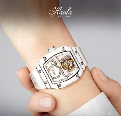 HAOFA Square Women Tourbillon Carbon Fiber Bezel 42 hours power super luminous Manual winding movement 1910L