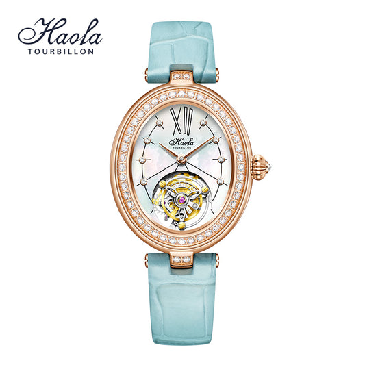 Haofa 2118 women lady Tourbillon watches Pearl dial mechanical watches  Luxury Sapphire oval  tourbillon movement