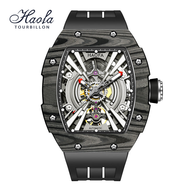 Haofa 1906 double Carbon Fiber Mechanical Watch 80 Hours power Skeleton