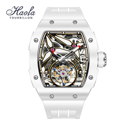 HAOFA Ceramics Bezel Automatic Tourbillon 1901-2 Double Spring Watch Free-sprung Balance