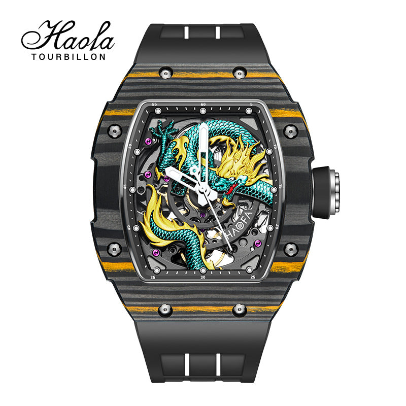 HAOFA 3D Dragon Carbon Fiber 80 hours power 28800/hz Automatic Watches 1968N