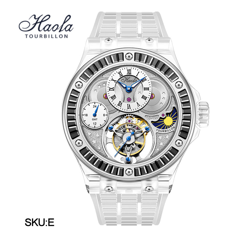 Haofa Crystal Case Skeleton Tourbillon GMT Watch 2101