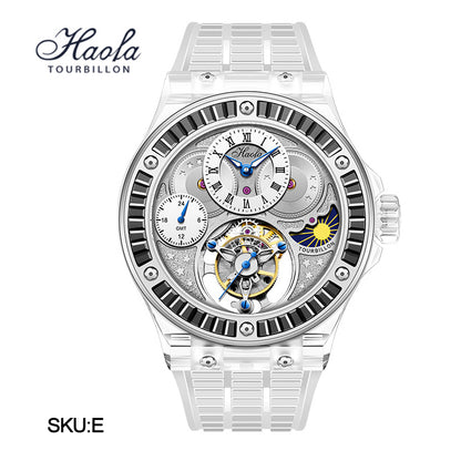 Haofa Crystal Case Skeleton Tourbillon GMT Watch 2101