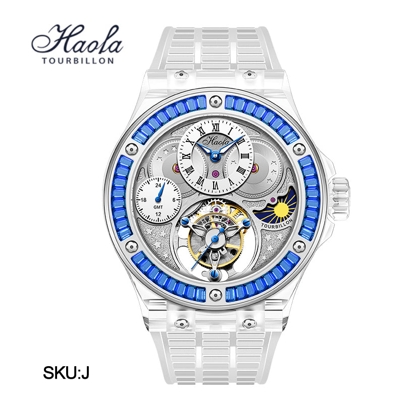 Haofa Crystal Case Skeleton Tourbillon GMT Watch 2101