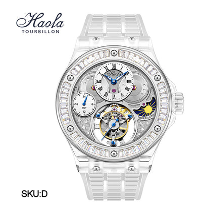 Haofa Crystal Case Skeleton Tourbillon GMT Watch 2101