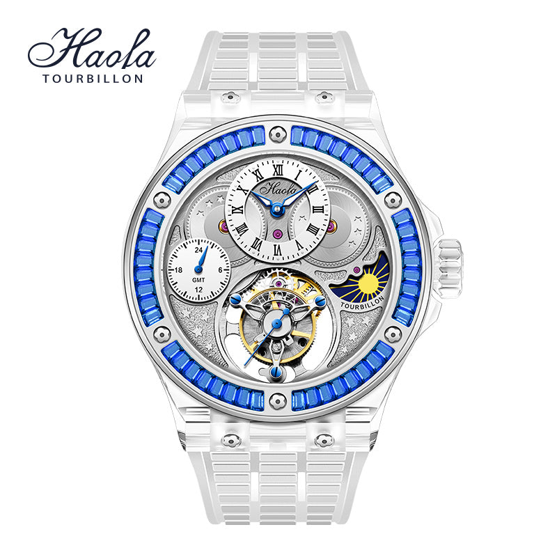 Haofa Crystal Case Skeleton Tourbillon GMT Watch 2101