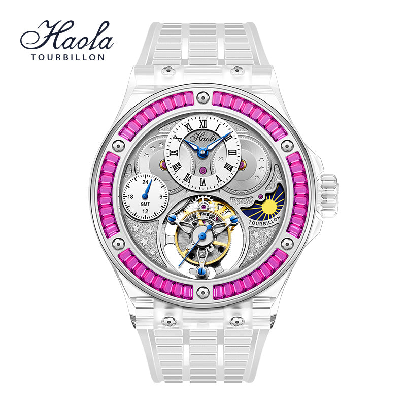 Haofa Crystal Case Skeleton Tourbillon GMT Watch 2101