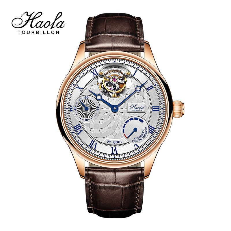 HAOFA 12'clock Power Reserve Display Automatic Tourbillon Watch 8001