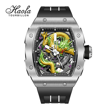 HAOFA 1968A 3D Dragon Automatic 80 Hours Power Stainless Steel 50M Waterproof Sapphire Crystal