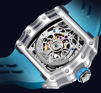 HAOFA High hardness CRYSTAL CASE SKELETON Automatic TOURBILLON double barrel WATCH 2201