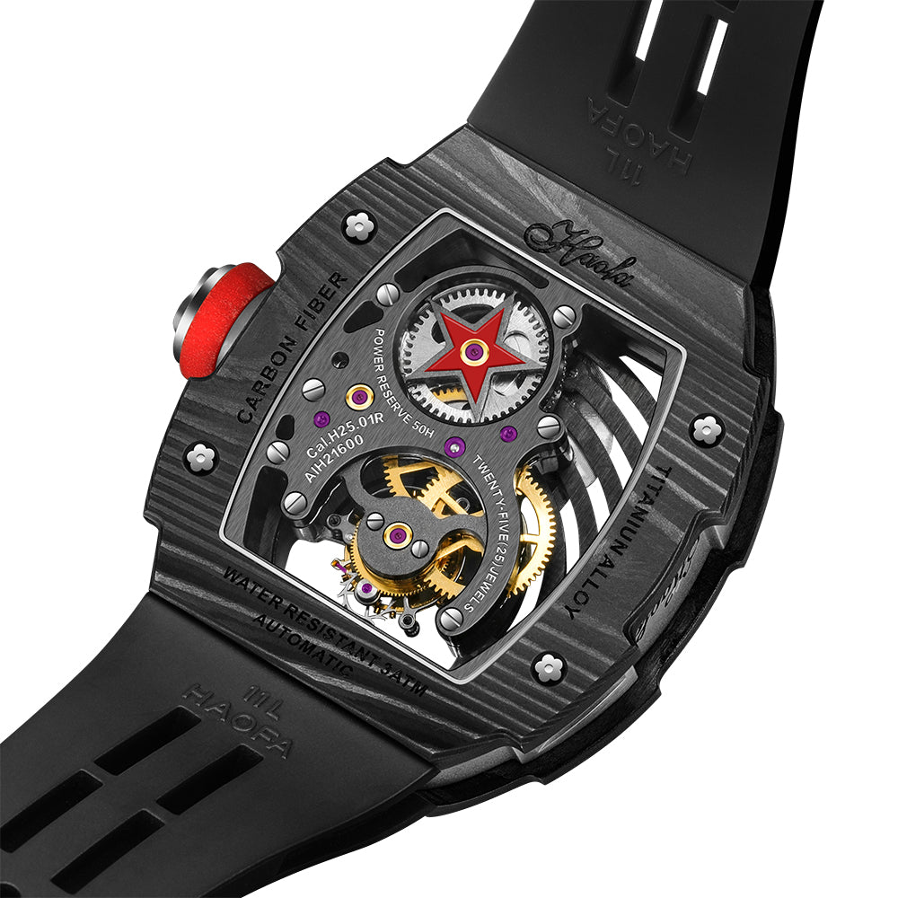 Haofa Skeleton Tourbillon Watches Carbon Fiber Bezel 1903-G