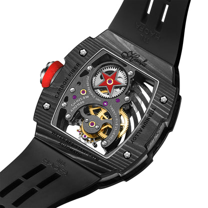 Haofa Skeleton Tourbillon Watches Carbon Fiber Bezel 1903-G